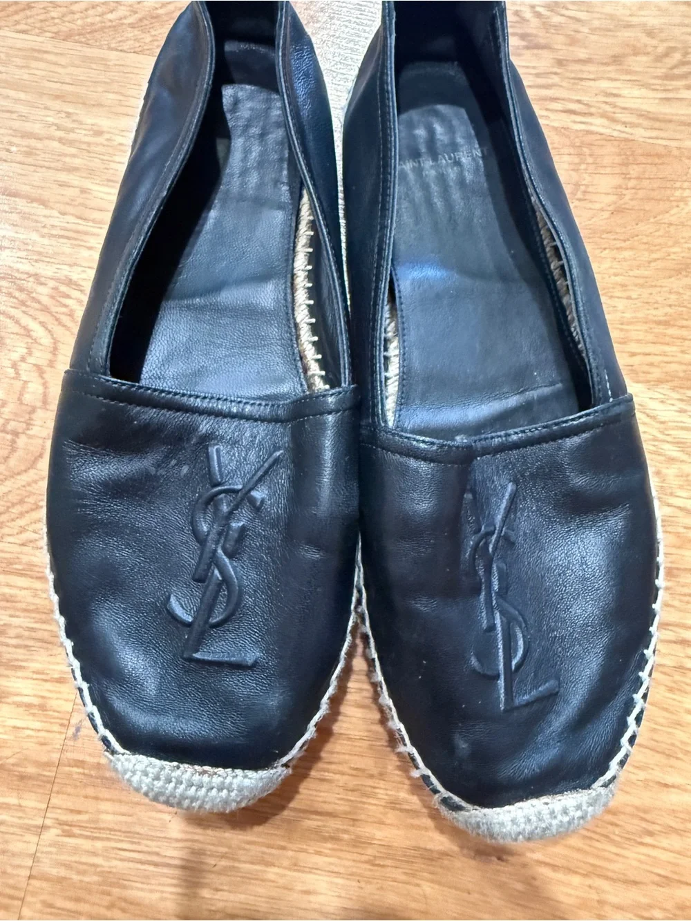 Saint Laurent Black Leather Espadrille Loafers with YSL Monogram